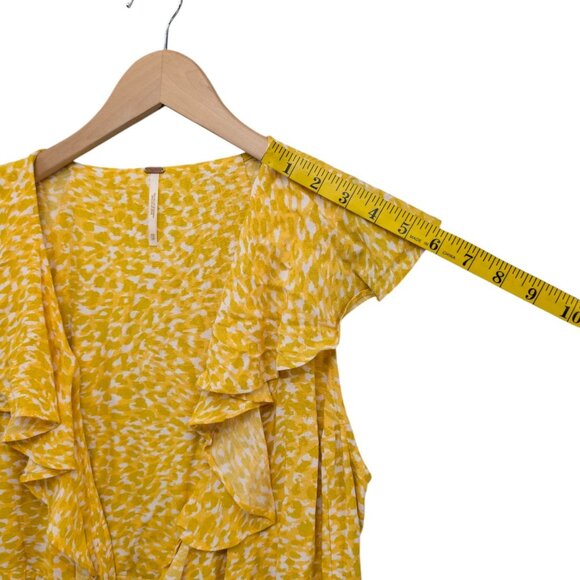 Free People French Quarter Mini Wrap Dress Yellow White Flutter Sleeve Size XS - Picture 10 of 11